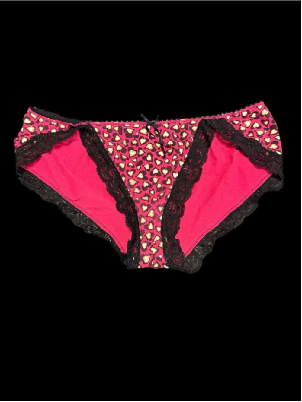 Women's Steve Pink Black Heart Print Lace Panties L